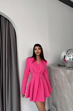 leyla sanat sanata yeni bir bakış açısı CEKET ELBİSE PENS DETAYLI - Pembe