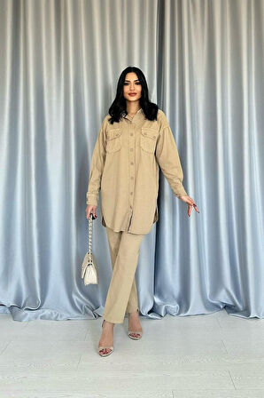 leyla sanat sanata yeni bir bakış açısı Camel Yıkamalı Gömlek Ve Pantolon Takım