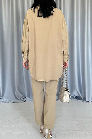leyla sanat sanata yeni bir bakış açısı Camel Yıkamalı Gömlek Ve Pantolon Takım