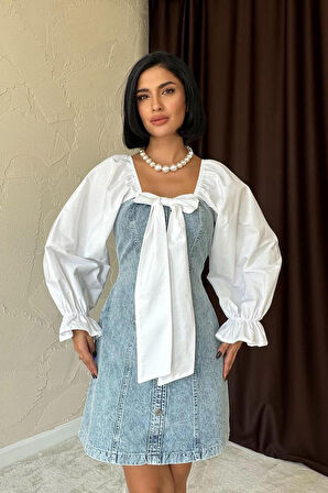 leyla sanat sanata yeni bir bakış açısı Mavi Önü Fiyoklu Kot Elbise
