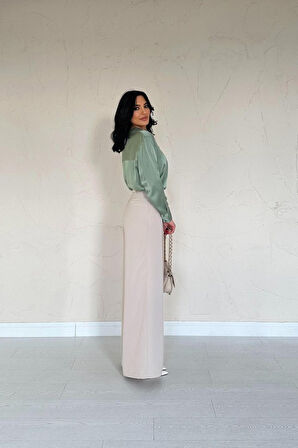 leyla sanat sanata yeni bir bakış açısı Bej Pileli Comfort Pantolon