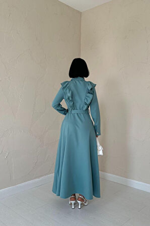 leyla sanat sanata yeni bir bakış açısı Mint Fırfırlı Dantelli Elbise