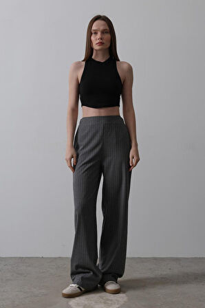 leyla sanat sanata yeni bir bakış açısı Beli Yarım Lastikli Palazzo Pantolon - Antrasit