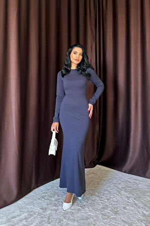 leyla sanat sanata yeni bir bakış açısı Lacivert Vücudu Saran Uzun Elbise