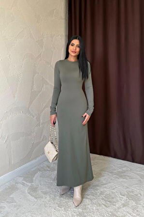 leyla sanat sanata yeni bir bakış açısı Haki Vücudu Saran Uzun Elbise