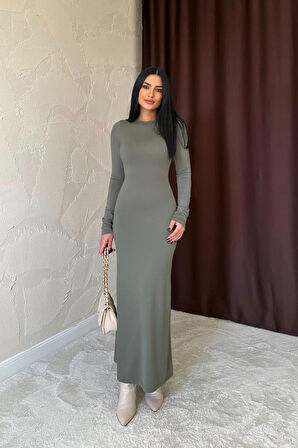 leyla sanat sanata yeni bir bakış açısı Haki Vücudu Saran Uzun Elbise