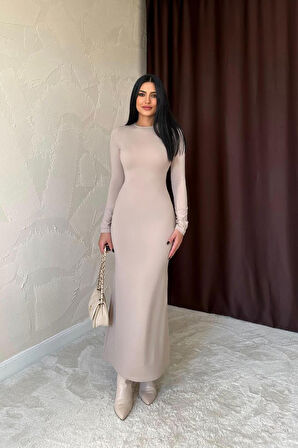 leyla sanat sanata yeni bir bakış açısı Bej Vücudu Saran Uzun Elbise