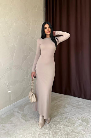 leyla sanat sanata yeni bir bakış açısı Bej Vücudu Saran Uzun Elbise