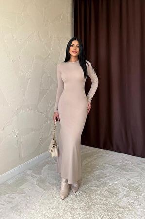leyla sanat sanata yeni bir bakış açısı Bej Vücudu Saran Uzun Elbise