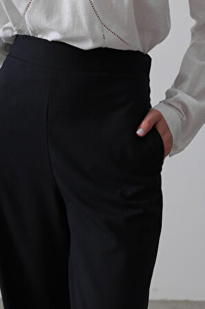 leyla sanat sanata yeni bir bakış açısı Beli Yarım Lastikli Palazzo Pantolon - Lacivert