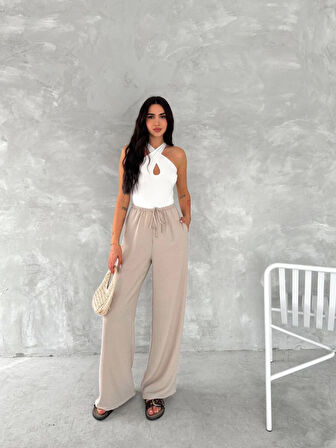 leyla sanat sanata yeni bir bakış açısı Ayrobin Oversize Pantalon - Bej