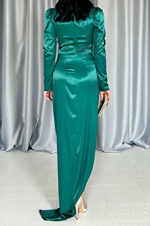 leyla sanat sanata yeni bir bakış açısı Zümrüt Göğsü Kuplu Yırtmaçlı Elbise