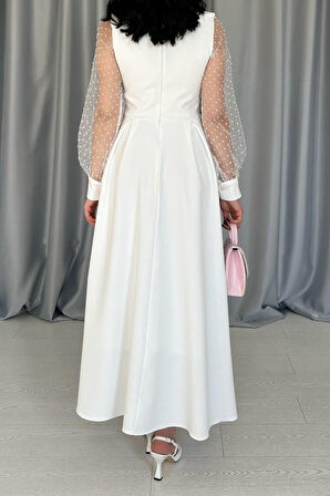 leyla sanat sanata yeni bir bakış açısı Beyaz Kolları Organze Kuplu Elbise