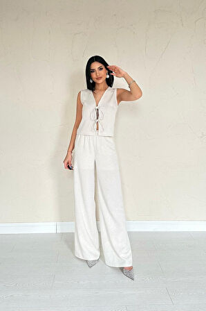 leyla sanat sanata yeni bir bakış açısı Bej Önü Fiyonklu Keten Takım