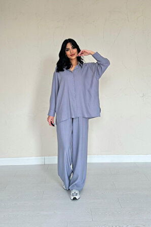 leyla sanat sanata yeni bir bakış açısı Gri Alice Gömlek Ve Bol Kesim Pantolon Takım