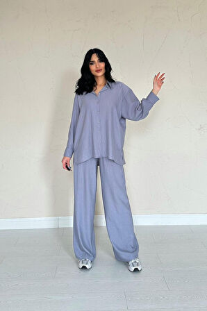 leyla sanat sanata yeni bir bakış açısı Gri Alice Gömlek Ve Bol Kesim Pantolon Takım