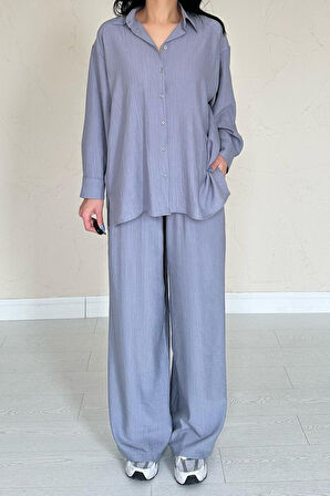 leyla sanat sanata yeni bir bakış açısı Gri Alice Gömlek Ve Bol Kesim Pantolon Takım