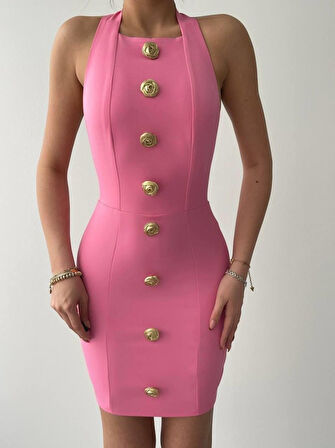 leyla sanat sanata yeni bir bakış açısı Katalina Gül Düğmeli Elbise