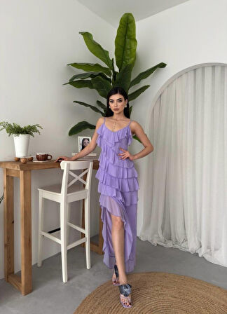 leyla sanat sanata yeni bir bakış açısı Ples Yırtmaç Detaylı Elbise