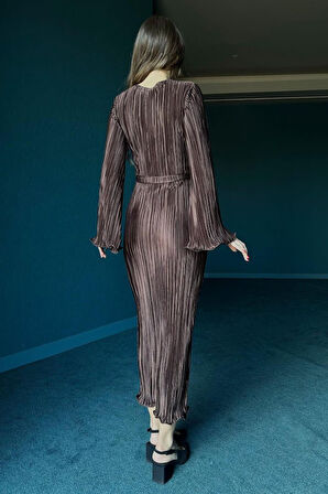 leyla sanat sanata yeni bir bakış açısı Kahverengi İspanyol Kol Piliseli Elbise