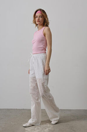 leyla sanat sanata yeni bir bakış açısı Beli Bağlamalı Brode Pantolon - Beyaz