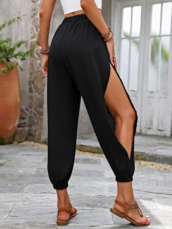 leyla sanat sanata yeni bir bakış açısı Kadın Yüksek Belli Yanlardan çapraz Detay Yırtmaçlı Viskon Pantolon