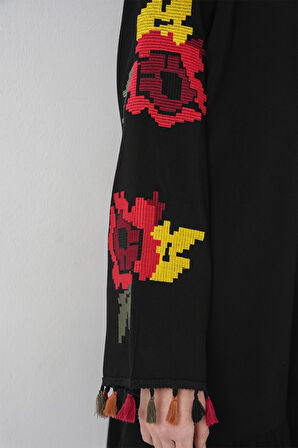 leyla sanat sanata yeni bir bakış açısı Nakışlı Midi Elbise 2531 - Siyah