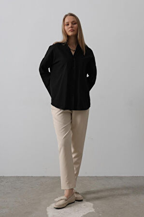 leyla sanat sanata yeni bir bakış açısı Geniş Manşet Detaylı Gömlek - Siyah