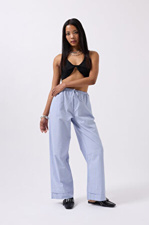 leyla sanat sanata yeni bir bakış açısı Çizgili Bel Lastikli Pantolon