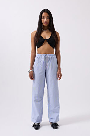 leyla sanat sanata yeni bir bakış açısı Çizgili Bel Lastikli Pantolon