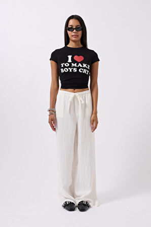 leyla sanat sanata yeni bir bakış açısı Nakış Detay Baskılı Crop T-Shirt