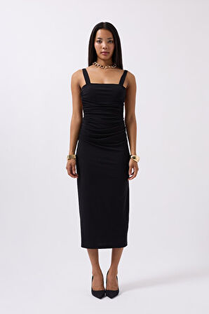 leyla sanat sanata yeni bir bakış açısı Yırtmaç Detay Sırt Dekolte Elbise