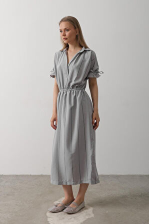 leyla sanat sanata yeni bir bakış açısı Beli Lastikli Elbise - Gri