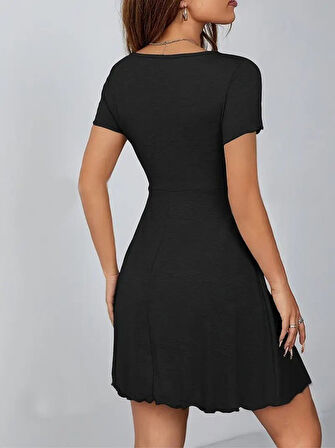 leyla sanat sanata yeni bir bakış açısı Kadın Kısa Kollu Derin Büzgülü V Yakalı Viskon Elbise