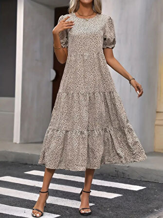 leyla sanat sanata yeni bir bakış açısı Kadın Mini Leopar Desen Midi üç Kat Elbise