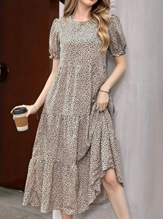 leyla sanat sanata yeni bir bakış açısı Kadın Mini Leopar Desen Midi üç Kat Elbise