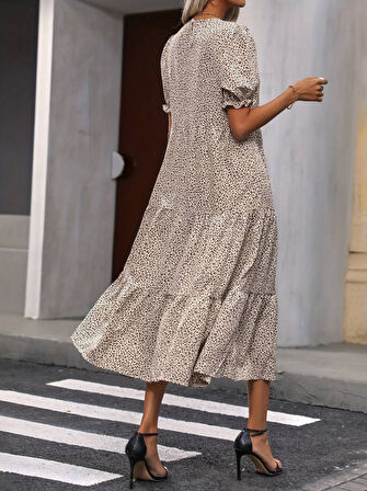 leyla sanat sanata yeni bir bakış açısı Kadın Mini Leopar Desen Midi üç Kat Elbise