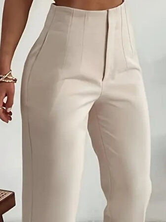 leyla sanat sanata yeni bir bakış açısı Kadın Yüksek Bel önden Fermuarlı Ithal Krep Pantolon