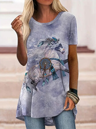 leyla sanat sanata yeni bir bakış açısı Kadın Kısa Kollu Bisiklet Yaka Salaş Süprem Bluz