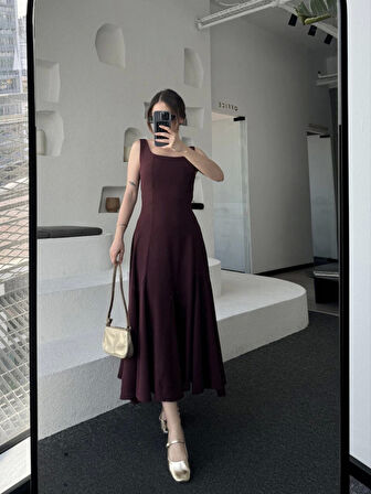 leyla sanat sanata yeni bir bakış açısı Sırt Dekolteli Kolsuz Uzun Elbise - Mürdüm