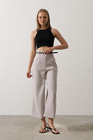 leyla sanat sanata yeni bir bakış açısı Kemer Pens Detaylı Pantolon - Gri