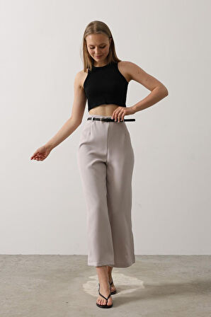 leyla sanat sanata yeni bir bakış açısı Kemer Pens Detaylı Pantolon - Gri