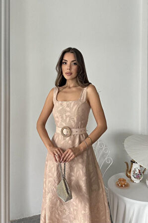 leyla sanat sanata yeni bir bakış açısı Bej Kuplu Uzun Elbise
