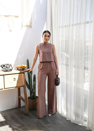 leyla sanat sanata yeni bir bakış açısı Keten Bluz Ve Pantolon İki̇li̇ Takim