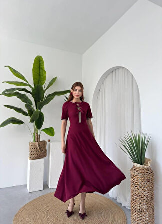 leyla sanat sanata yeni bir bakış açısı Wera Taşlı Fiyonk Detaylı Elbise