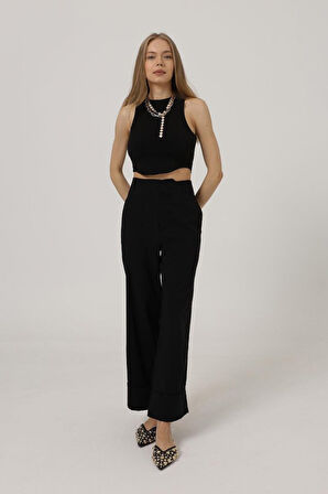 leyla sanat sanata yeni bir bakış açısı Duble Paça Pantolon - Siyah