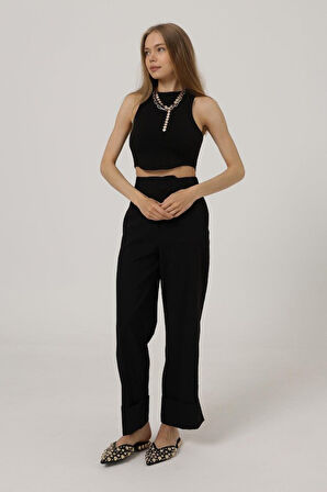 leyla sanat sanata yeni bir bakış açısı Duble Paça Pantolon - Siyah