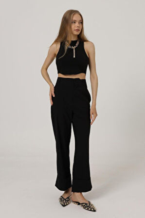 leyla sanat sanata yeni bir bakış açısı Duble Paça Pantolon - Siyah