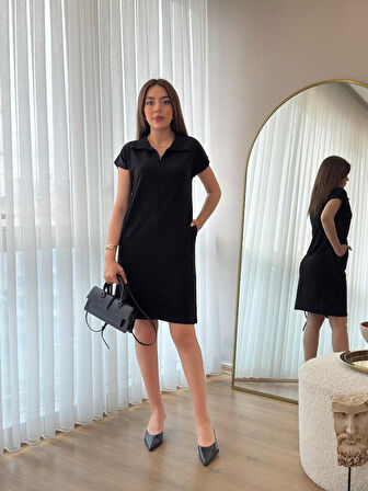 leyla sanat sanata yeni bir bakış açısı Kadın Kısa Kollu Yakalı Viskon Iki Iplik Elbise