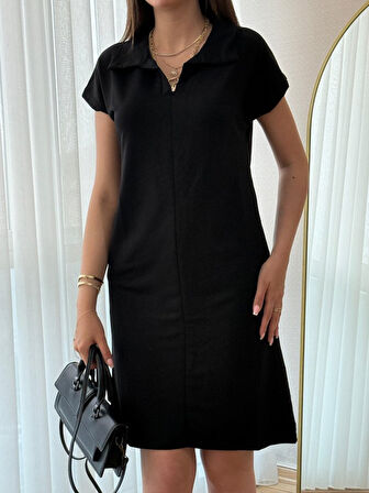 leyla sanat sanata yeni bir bakış açısı Kadın Kısa Kollu Yakalı Viskon Iki Iplik Elbise